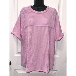 Blumin brand light pink ribbed knit short sleeve top